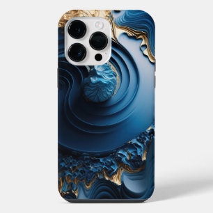 BLUE & GOLD ABSTRACT LIQUID LOOK SWIRLS iPhone 14 PRO MAX CASE