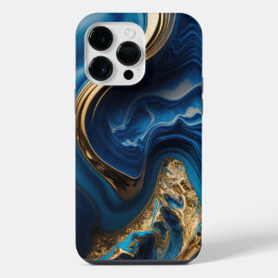BLUE & GOLD ABSTRACT LIQUID LOOK SWIRLS iPhone 14 PRO MAX CASE