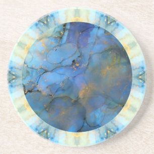blue gold abstract scifi orb earth coaster