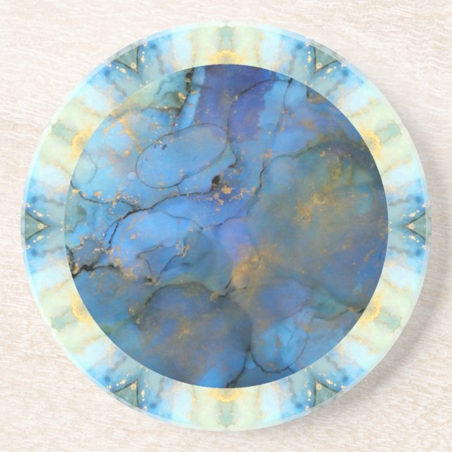 blue gold abstract scifi orb earth coaster (Front)