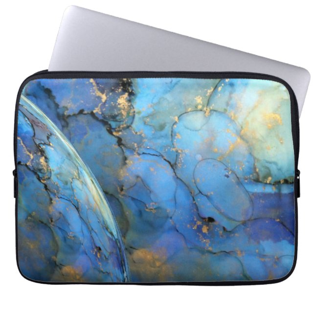 blue gold abstract scifi orb earth laptop sleeve (Front)