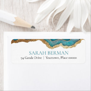 Blue Gold Agate Bat or Bar Mitzvah Return Address Label