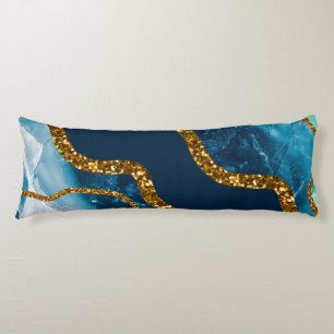 Blue & Gold Agate Geode Glitter Body Cushion