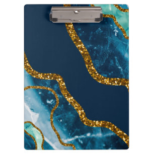 Blue & Gold Agate Geode Glitter Clipboard