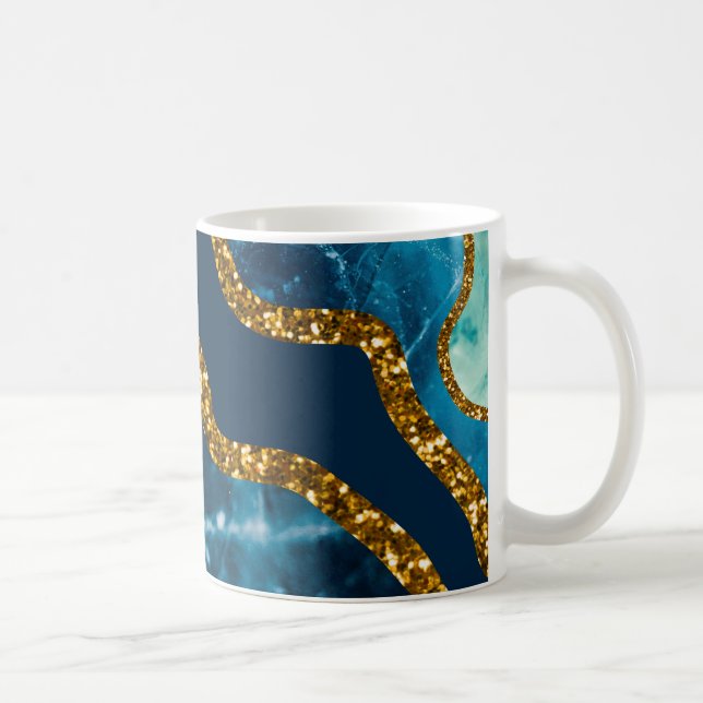 Blue & Gold Agate Geode Glitter Coffee Mug (Right)