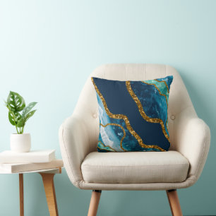 Blue & Gold Agate Geode Glitter Cushion