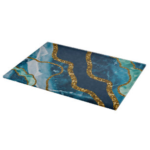 Blue & Gold Agate Geode Glitter  Cutting Board