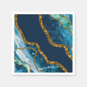 Blue & Gold Agate Geode Glitter Napkin