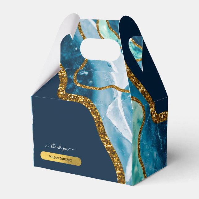 Blue & Gold Agate Geode Glitter Thank You Favour Box (Front Side)