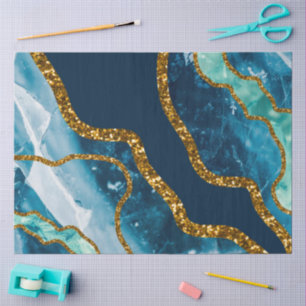 Blue & Gold Agate Geode Glitter Tissue Paper