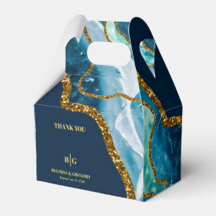 Blue & Gold Agate Geode Glitter Wedding Favour Box