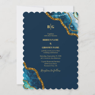 Blue & Gold Agate Geode Glitter Wedding Invitation