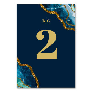 Blue & Gold Agate Geode Glitter Wedding Table Number