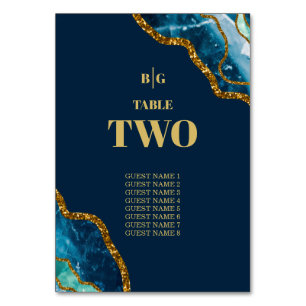 Blue & Gold Agate Geode Glitter Wedding  Table Number