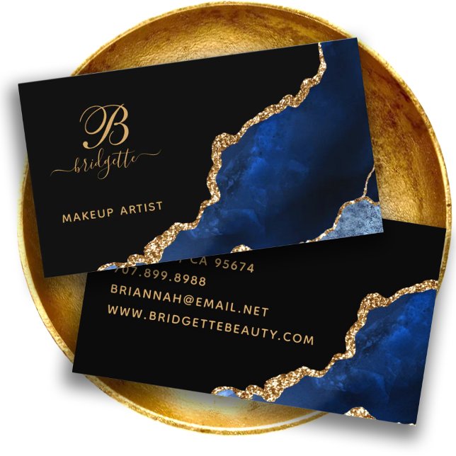Blue Gold Agate Geode Makeup Artist Business Card (Creator Uploaded)
