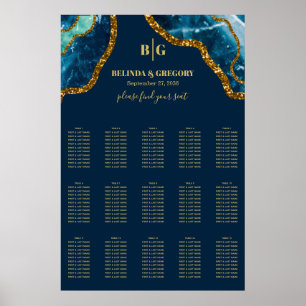 Blue Gold Agate Glitter Wedding Seating Chart