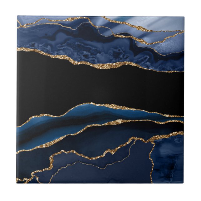 Blue Gold Agate Illustration Decorative Tile (Front)