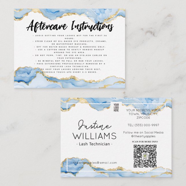 blue gold agate Lash Eyelash Extensions aftercare Business Card (Front/Back)