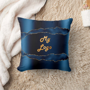 Blue gold agate marble name business logo cushion