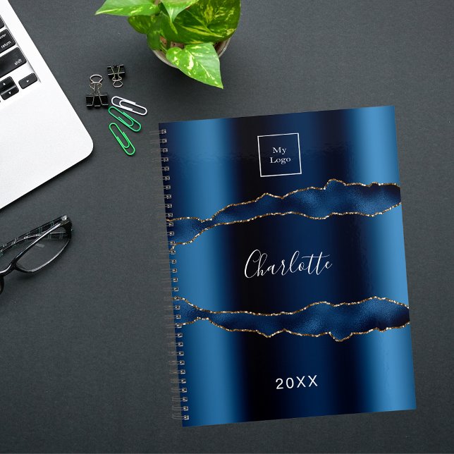 Blue gold agate marble name business logo  notebook (Creator Uploaded)