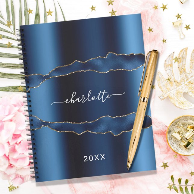 Blue gold agate marble name script 2026 planner (Creator Uploaded)