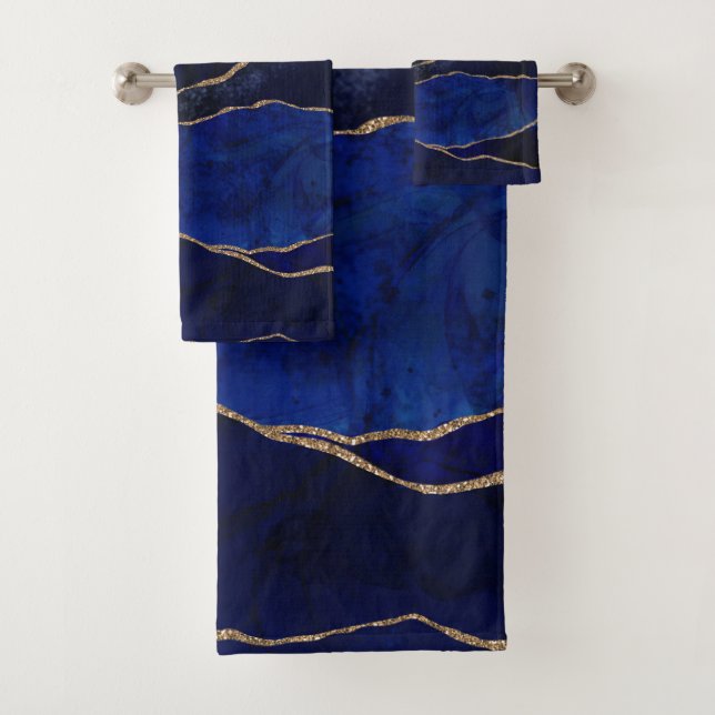 Blue & Gold Agate Modern Glam Minimal Chic Bath To Towel Set (Insitu)