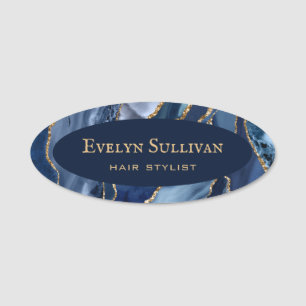Blue Gold Agate Name Tag