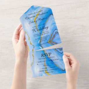 Blue Gold Agate Wedding All In One Invitation