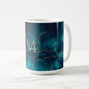 Blue Gold Alcohol Ink Art Deep Blue Ocean Coffee Mug