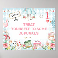 Blue Gold Alice One-derland 1st Birthday Sign