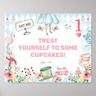 Blue Gold Alice One-derland 1st Birthday Sign