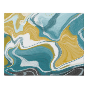 Blue, gold and black Marble like Swirls Art Faux Canvas Print