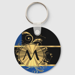 Blue gold and black monogram key ring