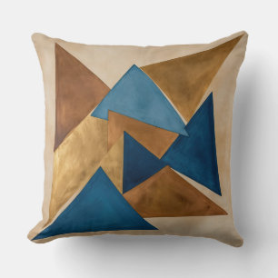 blue, gold and Bronze triangle abstract Cushion