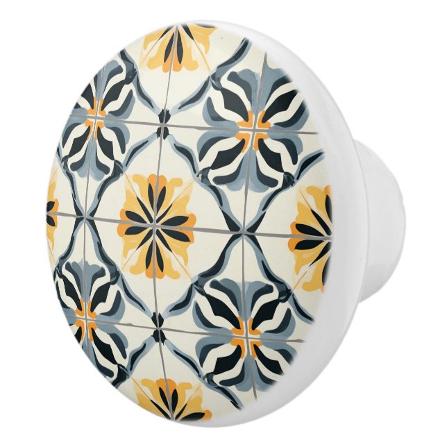 Blue Gold  and Off White Pattern  Ceramic Knob (Right)