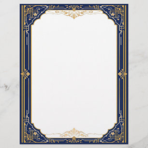 Blue Gold and White Art Deco Stationery Paper Custom Letterhead