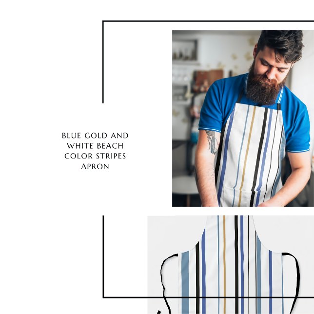 Blue Gold and White Beach Colour Stripes Apron (Blue Gold and White Beach Color Stripes Apron)
