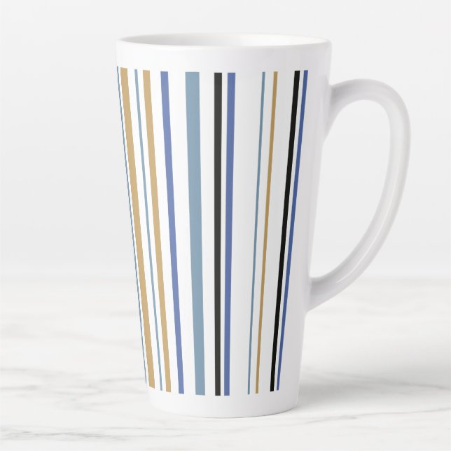 Blue Gold and White Beach Colour Stripes Coffee Mu Latte Mug (Right)