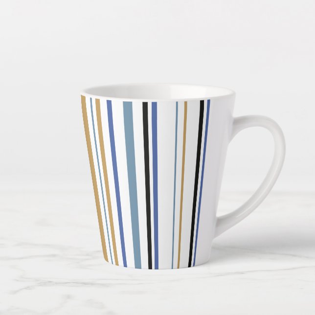 Blue Gold and White Beach Colour Stripes Latte Mug (Right)