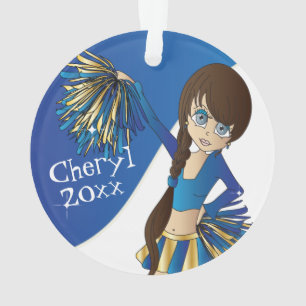 Blue, Gold and White Cheerleader Girl 📣 Ornament