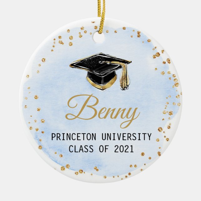 Blue Gold and White Graduation Ornament For Him (Front)