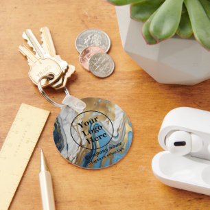 Blue gold and white marble key ring