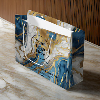 Blue gold and white marble large gift bag