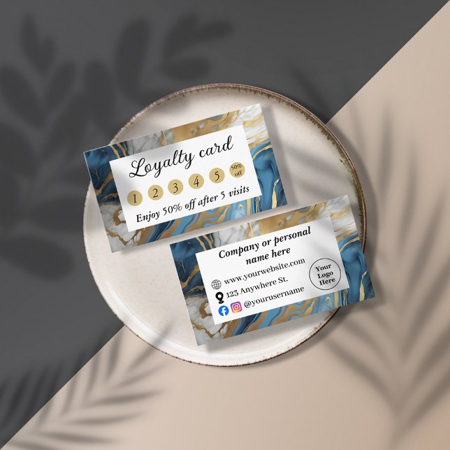 Blue gold and white marble loyalty card (Creator Uploaded)