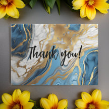 Blue gold and white marble Thank You Card