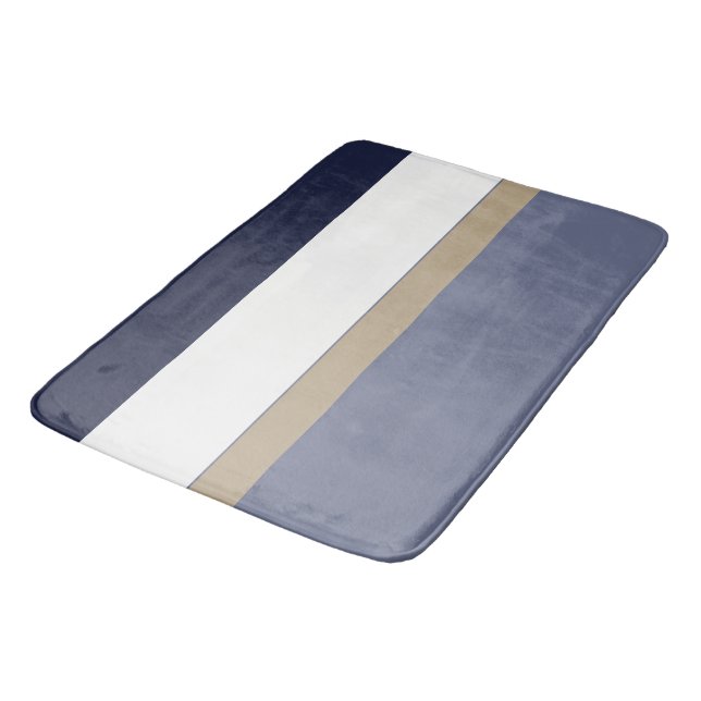 Blue, Gold and White Stripes Bath Mat (Angled)