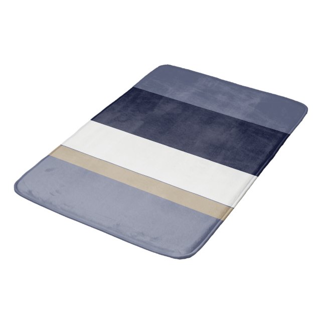 Blue, Gold and White Stripes Bath Mat (Angled)