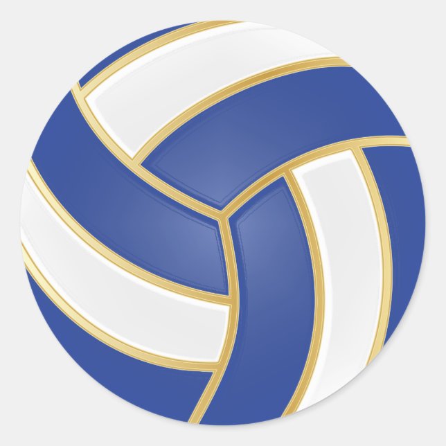 Blue, Gold and White Volleyball Classic Round Sticker (Front)