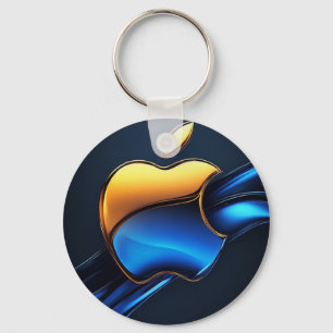 Blue Gold Apple Symbol With Flowing Abstract Detai Key Ring