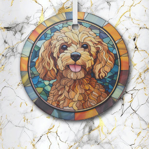 Blue Gold Apricot Poodle Dog Stained Glass Tree Decoration